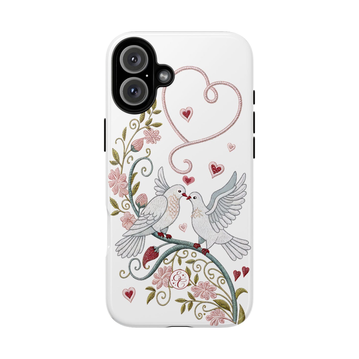 Romantic Love Birds Embroidery Tough Phone Case