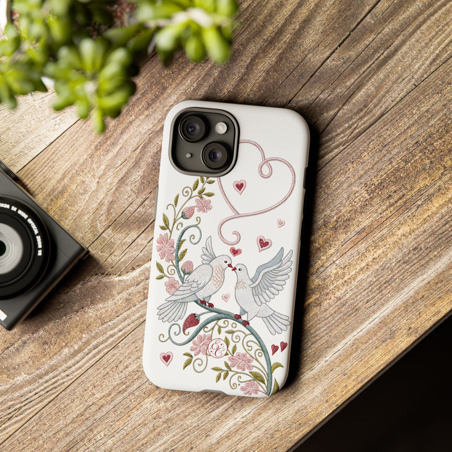 Romantic Love Birds Embroidery Tough Phone Case