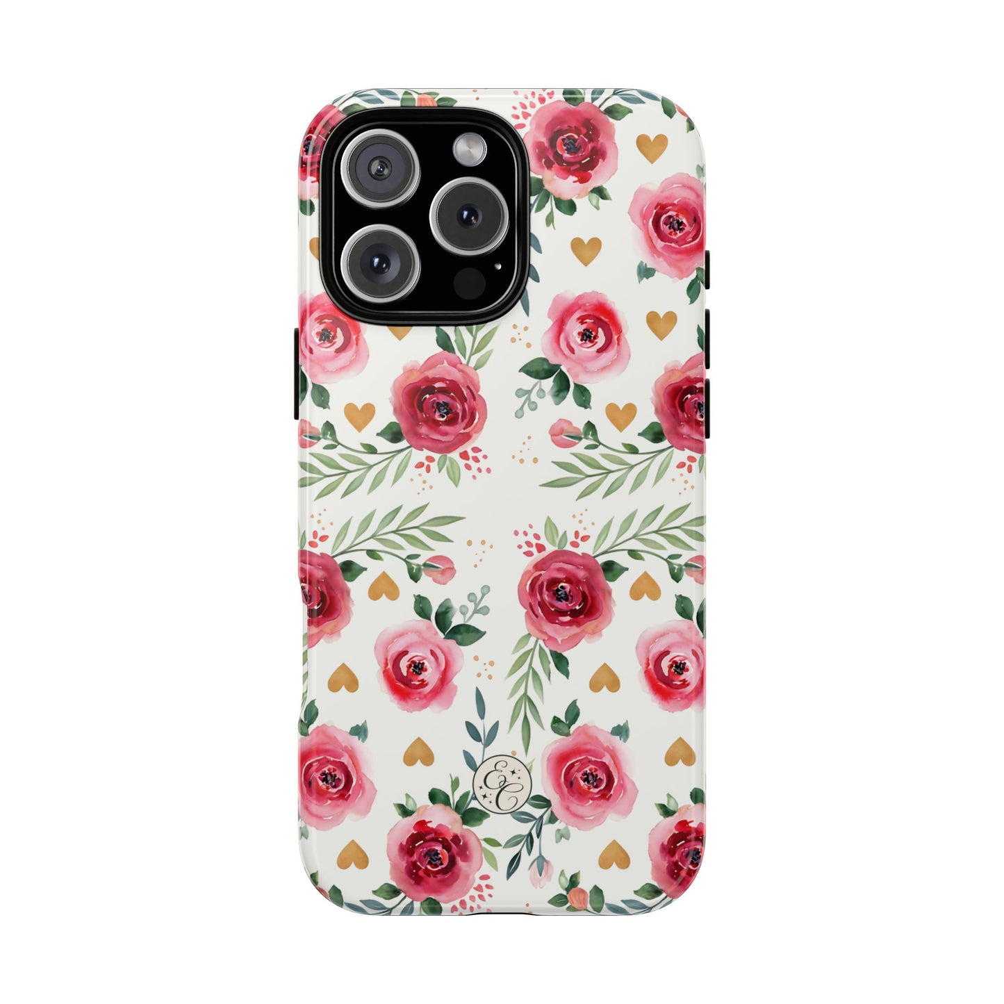 Hearts & Roses Watercolor Pattern Tough Phone Case