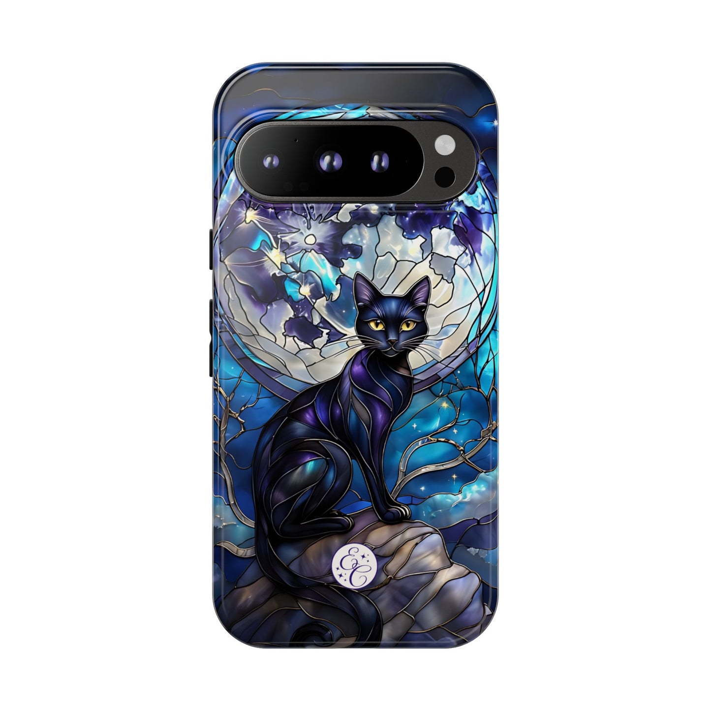 Stained Glass Black Cat Tough Phone Case