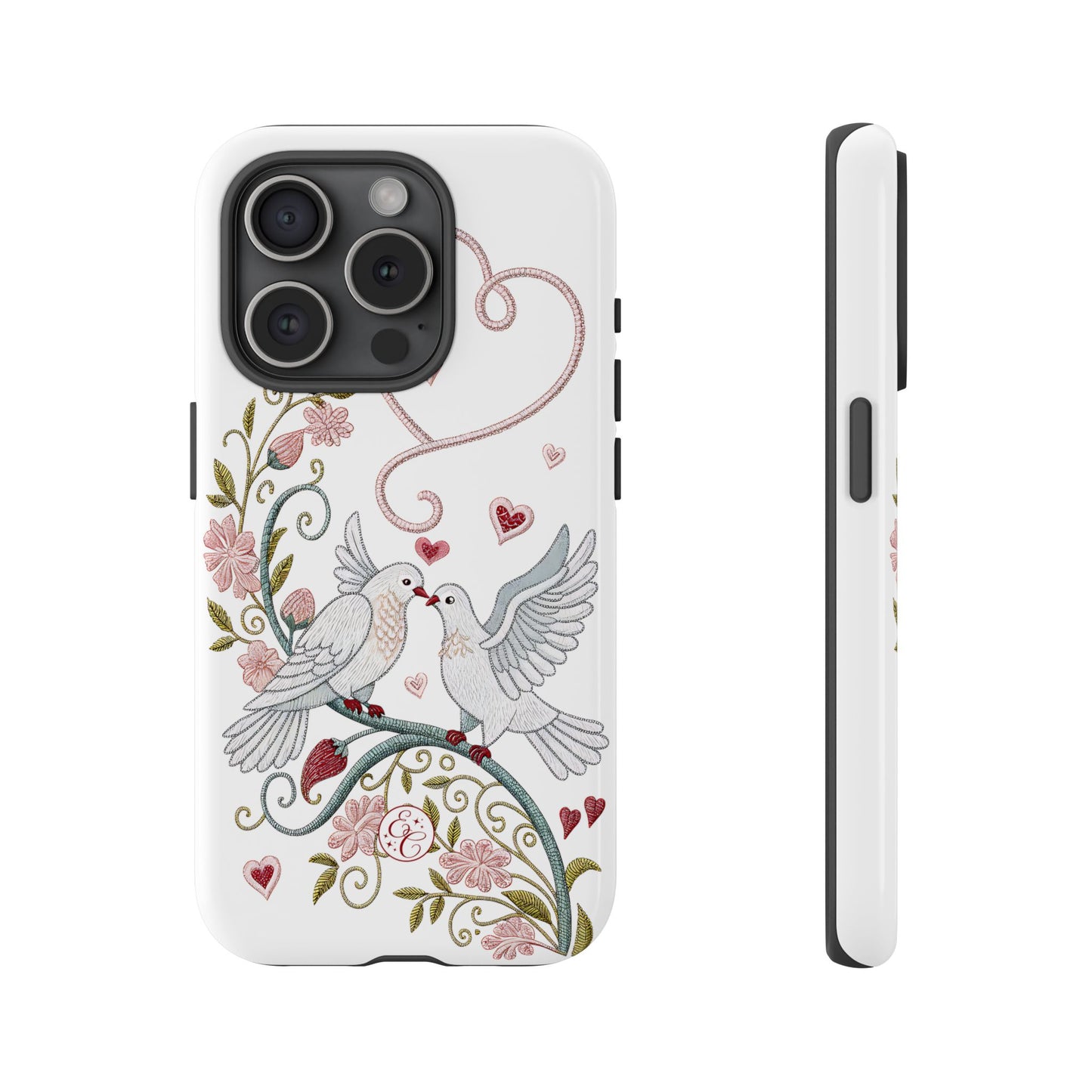 Romantic Love Birds Embroidery Tough Phone Case