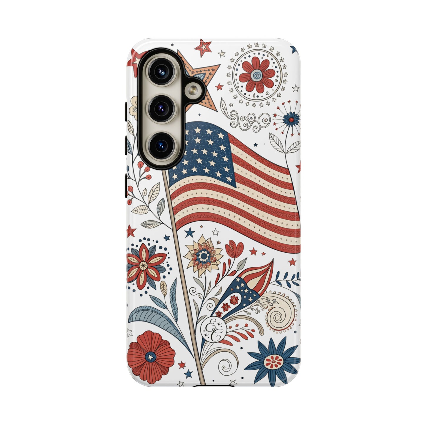 Boho USA Flag Floral Tough Phone Case