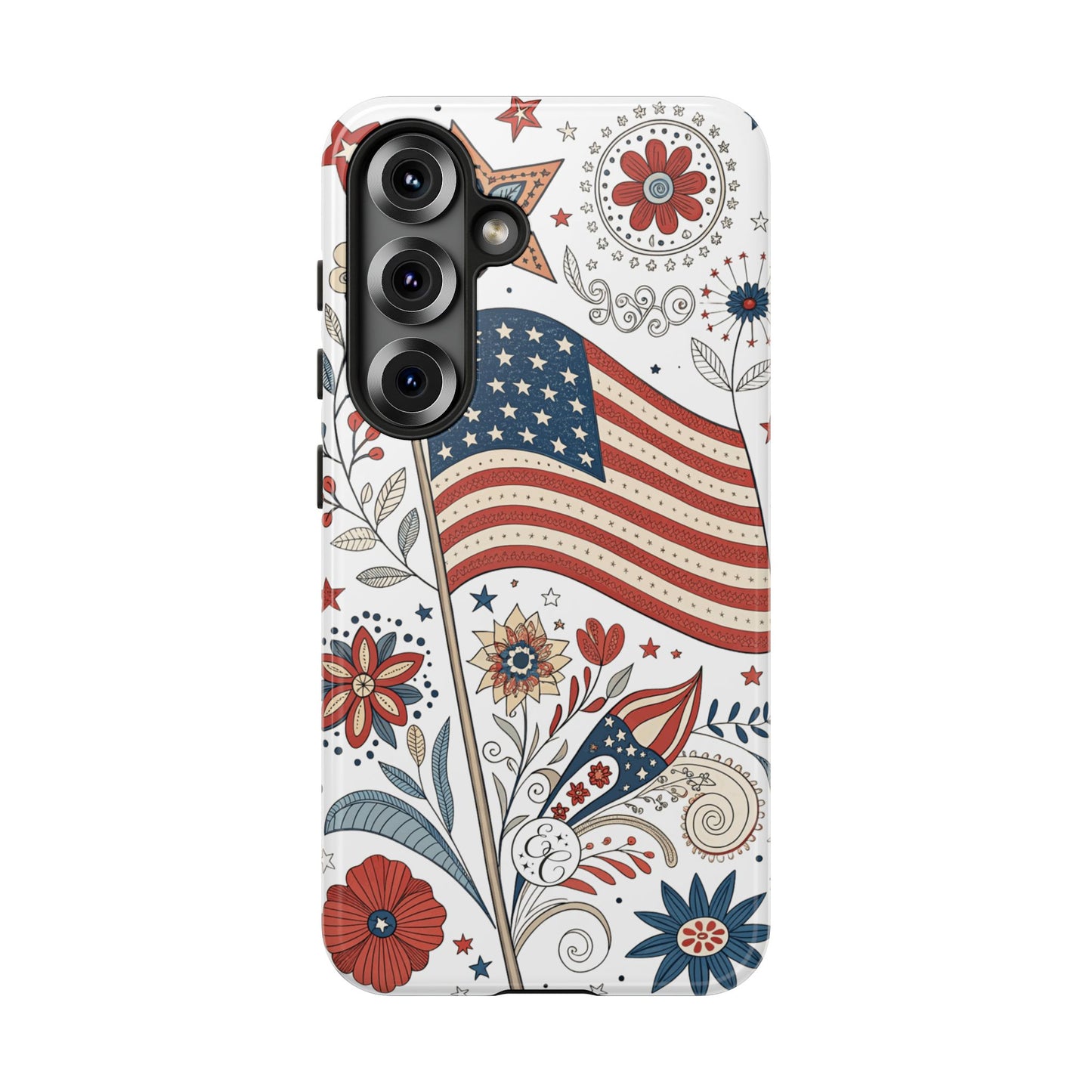 Boho USA Flag Floral Tough Phone Case