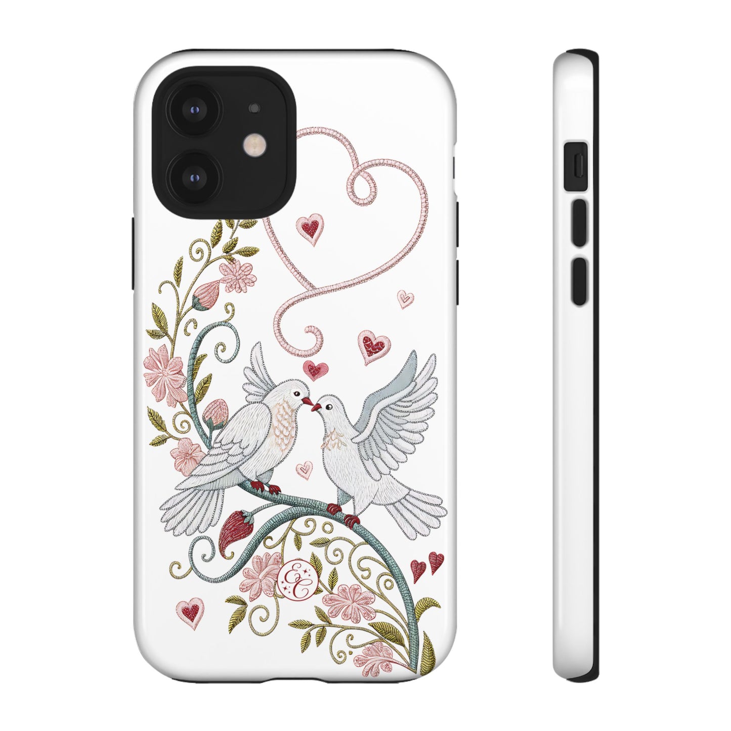 Romantic Love Birds Embroidery Tough Phone Case
