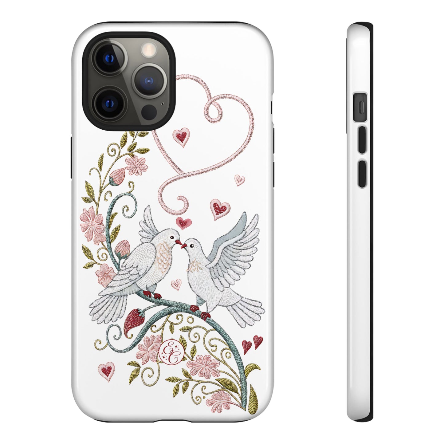 Romantic Love Birds Embroidery Tough Phone Case