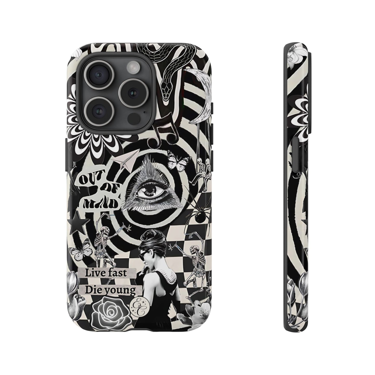 Black and White Psychedelic Art Tough Phone Case