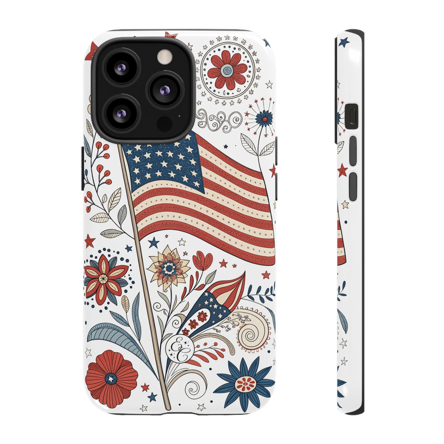 Boho USA Flag Floral Tough Phone Case