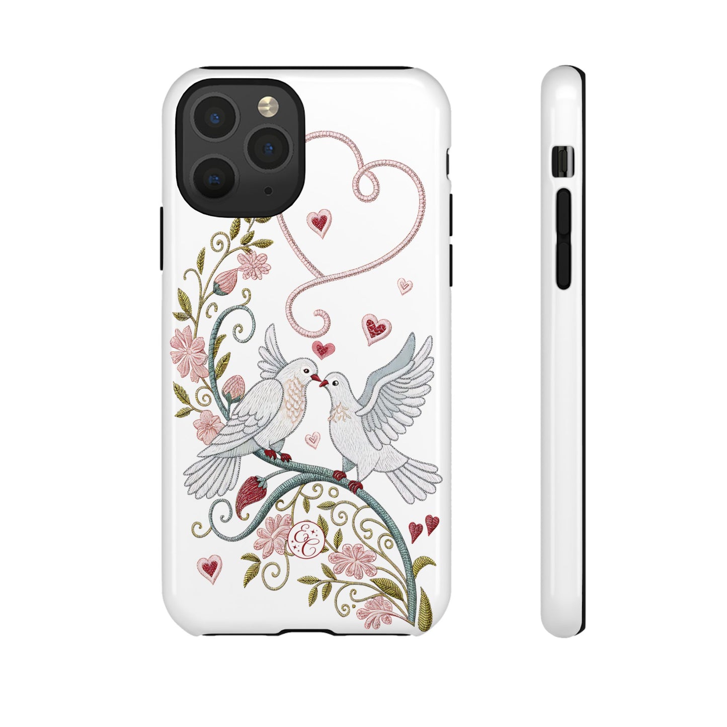 Romantic Love Birds Embroidery Tough Phone Case