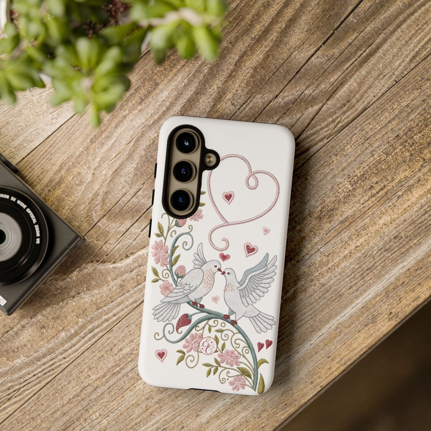 Romantic Love Birds Embroidery Tough Phone Case