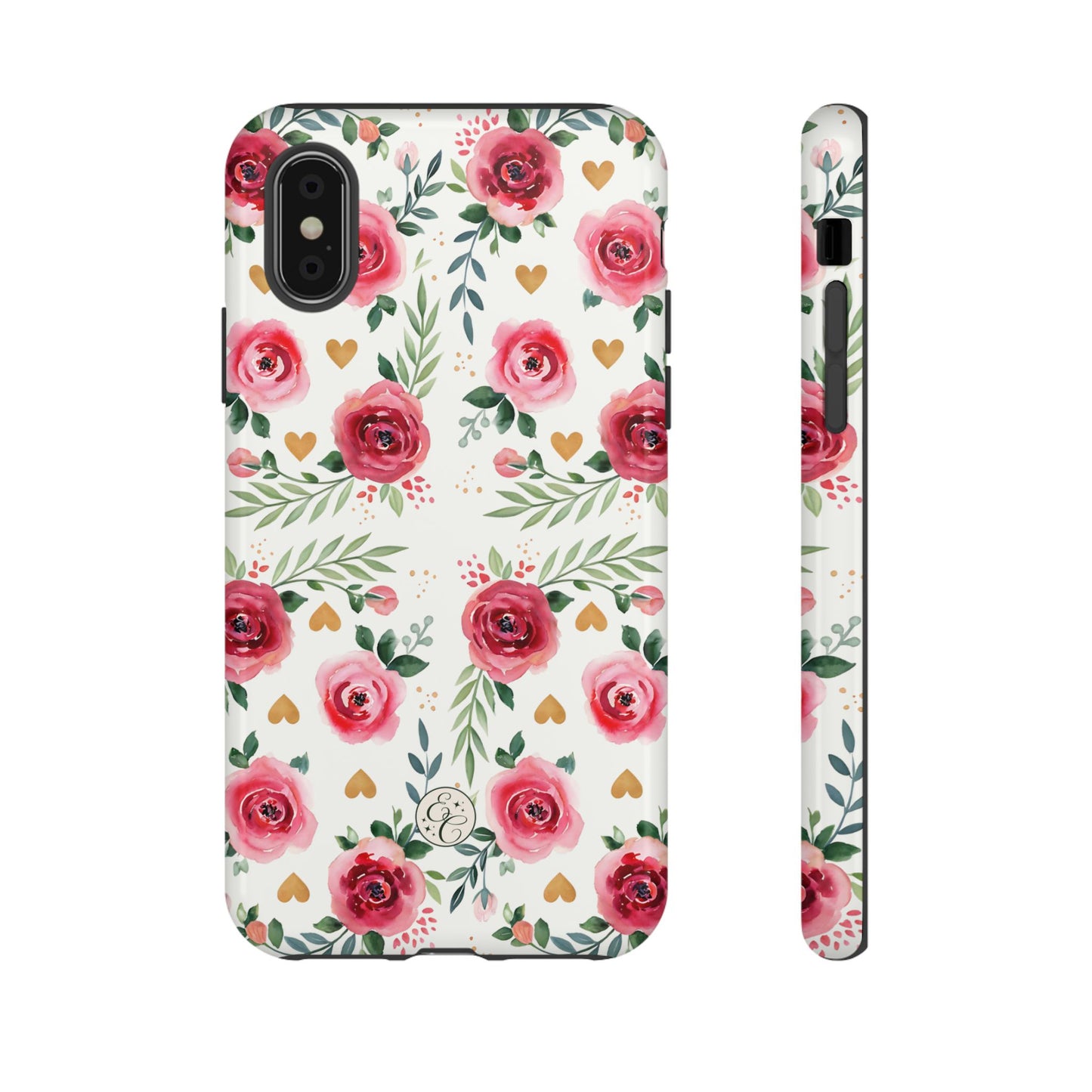 Hearts & Roses Watercolor Pattern Tough Phone Case