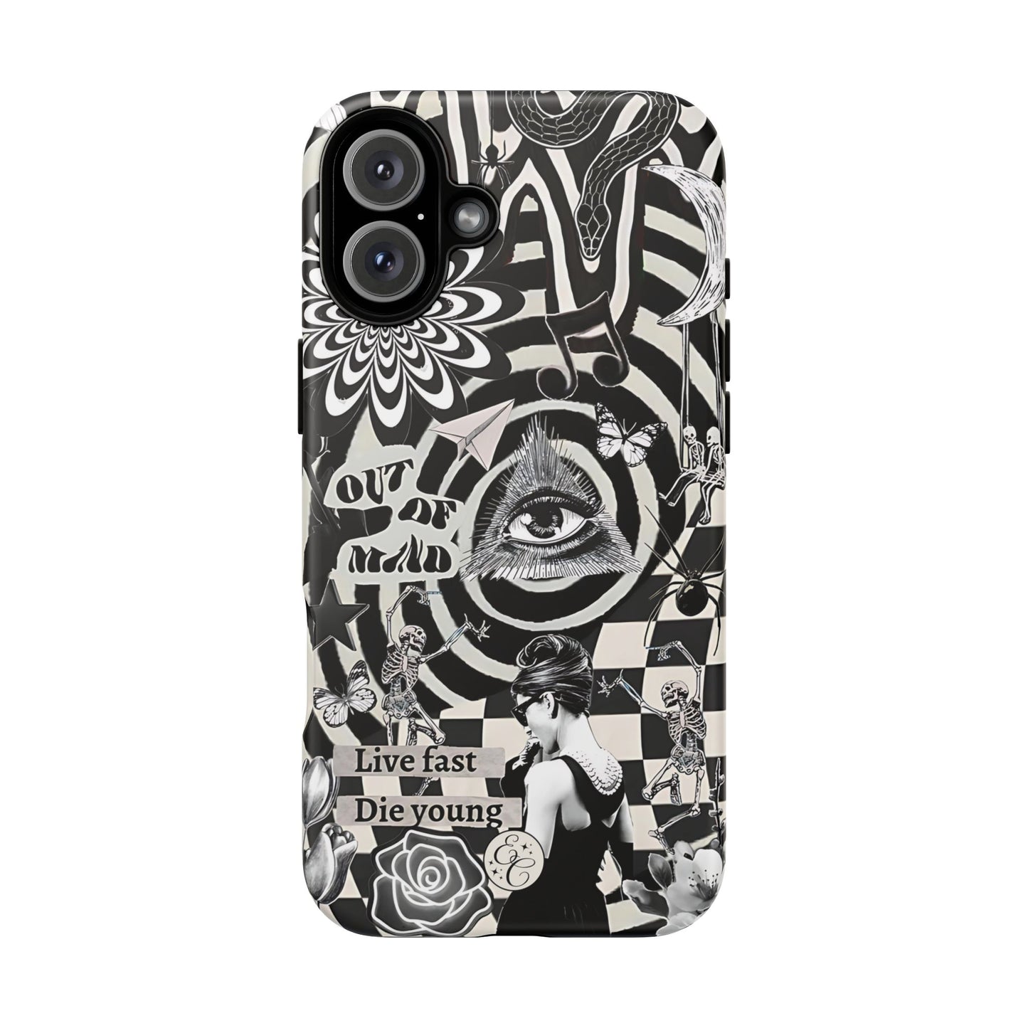 Black and White Psychedelic Art Tough Phone Case