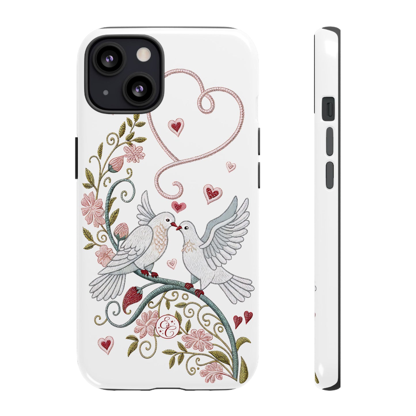Romantic Love Birds Embroidery Tough Phone Case
