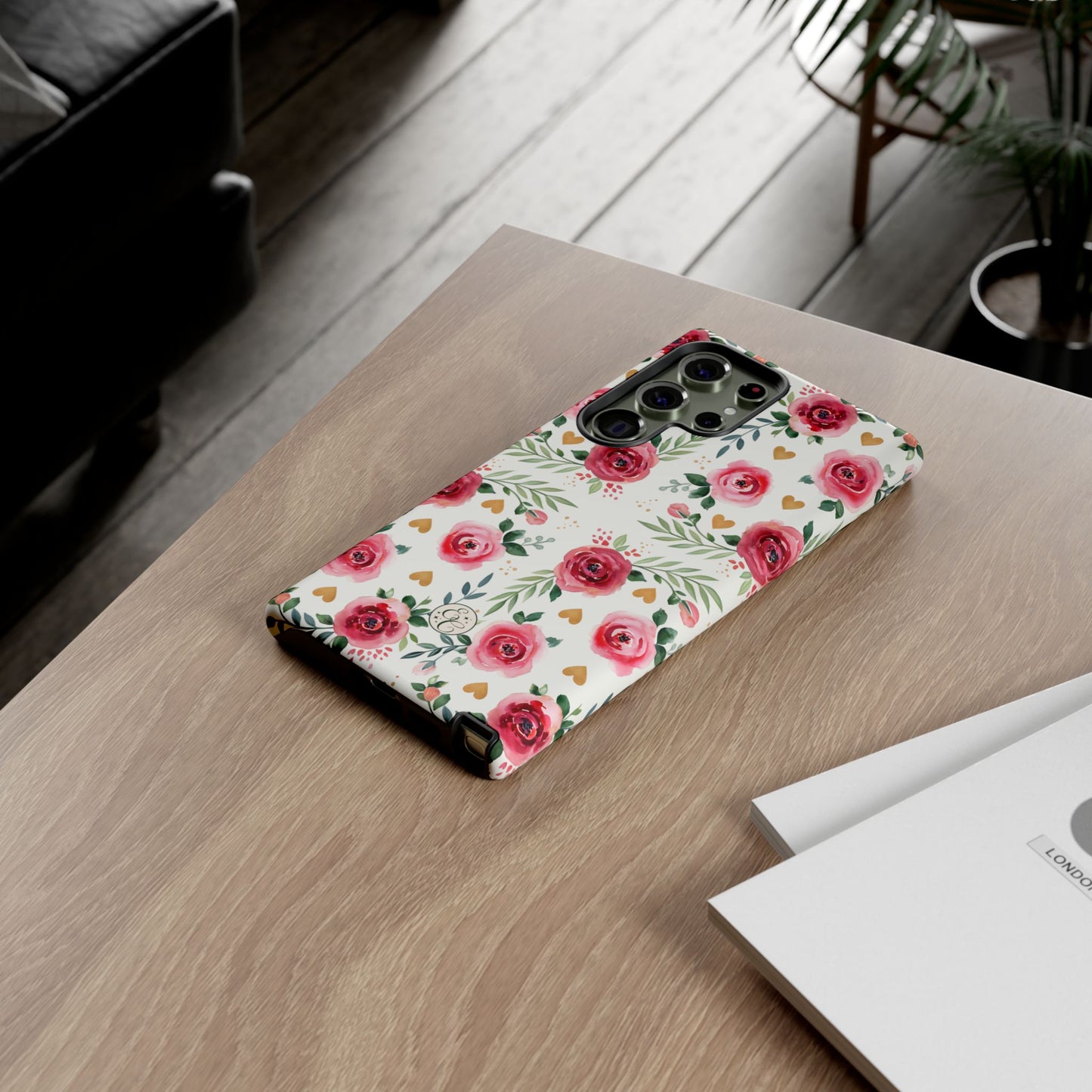 Hearts & Roses Watercolor Pattern Tough Phone Case