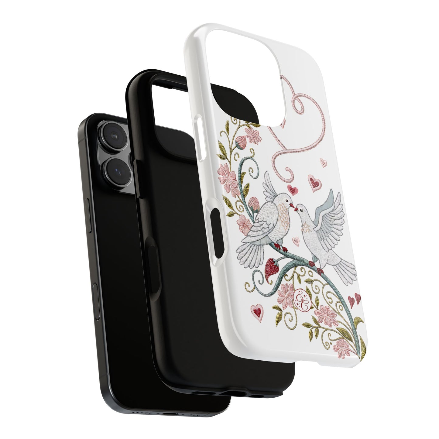 Romantic Love Birds Embroidery Tough Phone Case