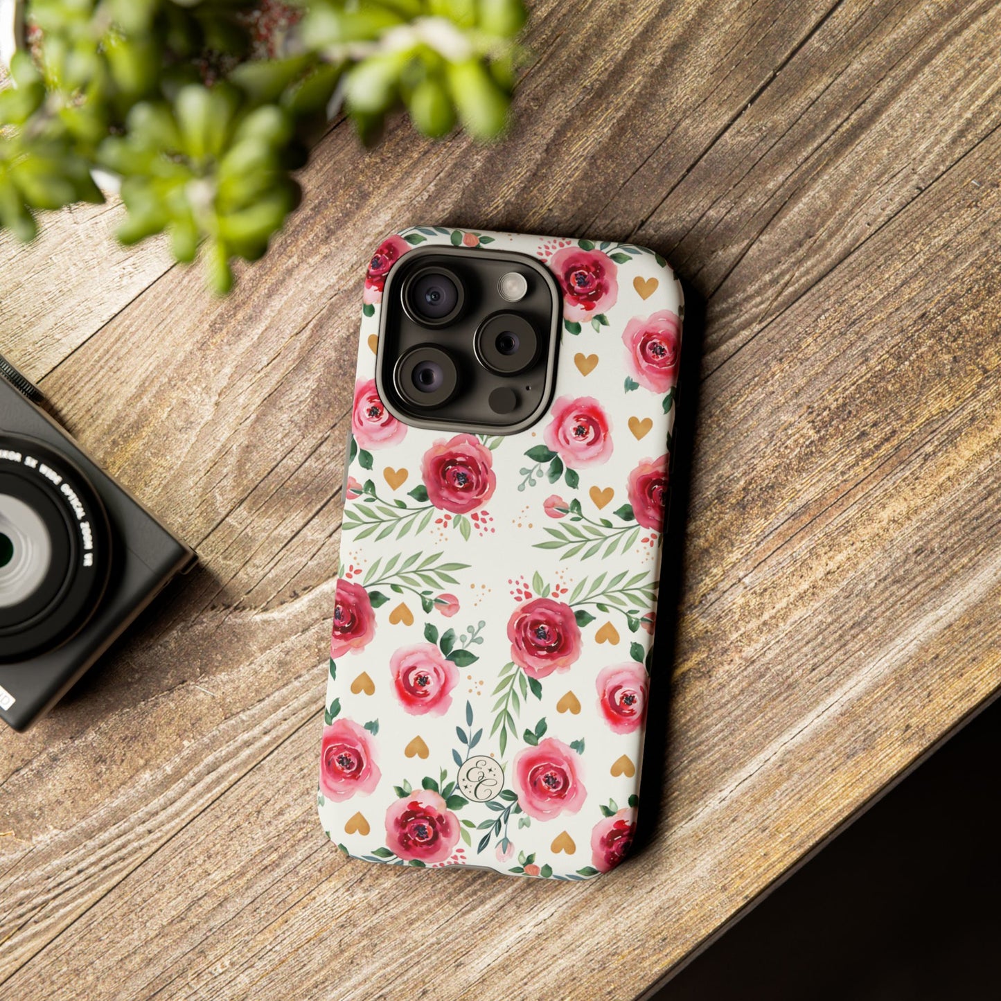 Hearts & Roses Watercolor Pattern Tough Phone Case