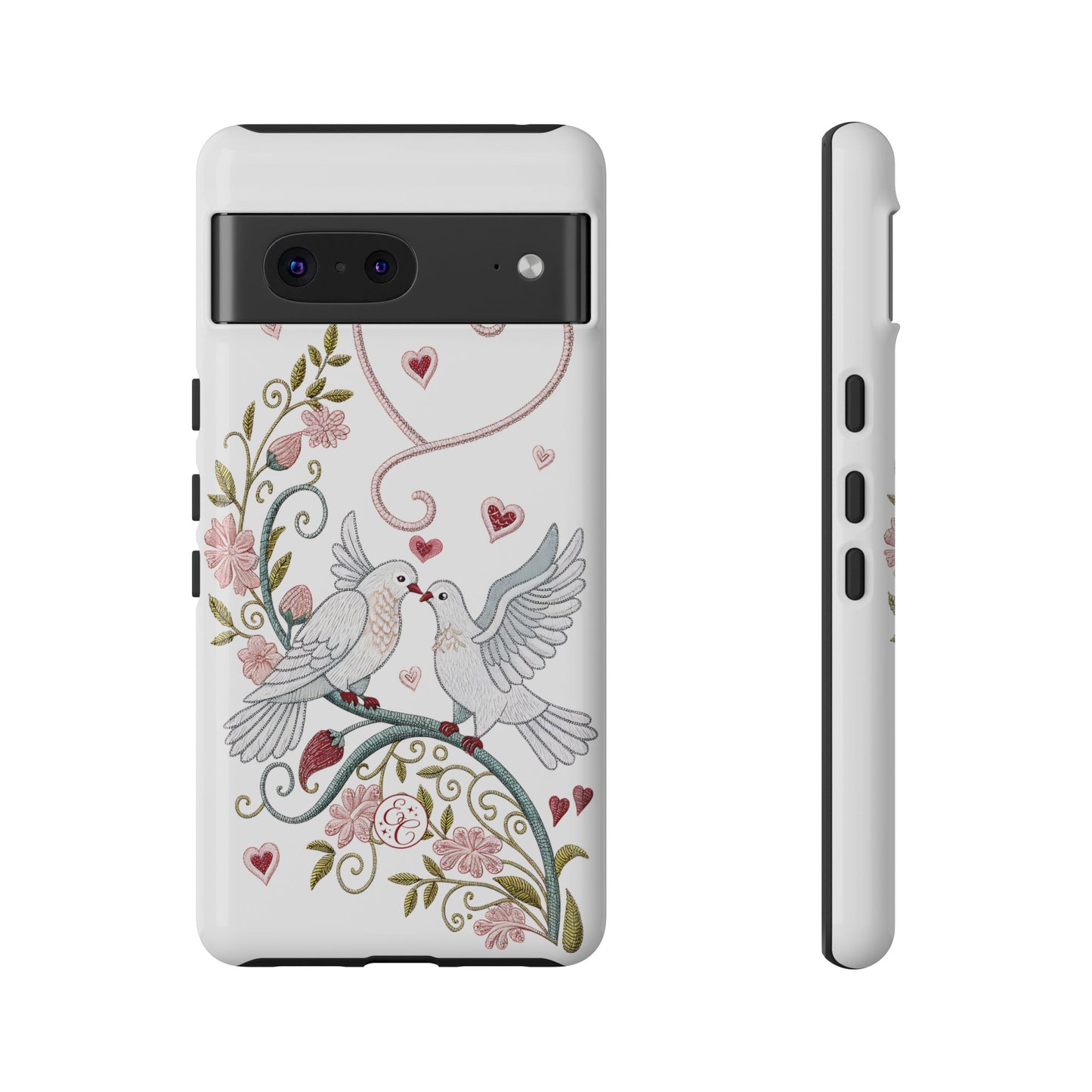 Romantic Love Birds Embroidery Tough Phone Case