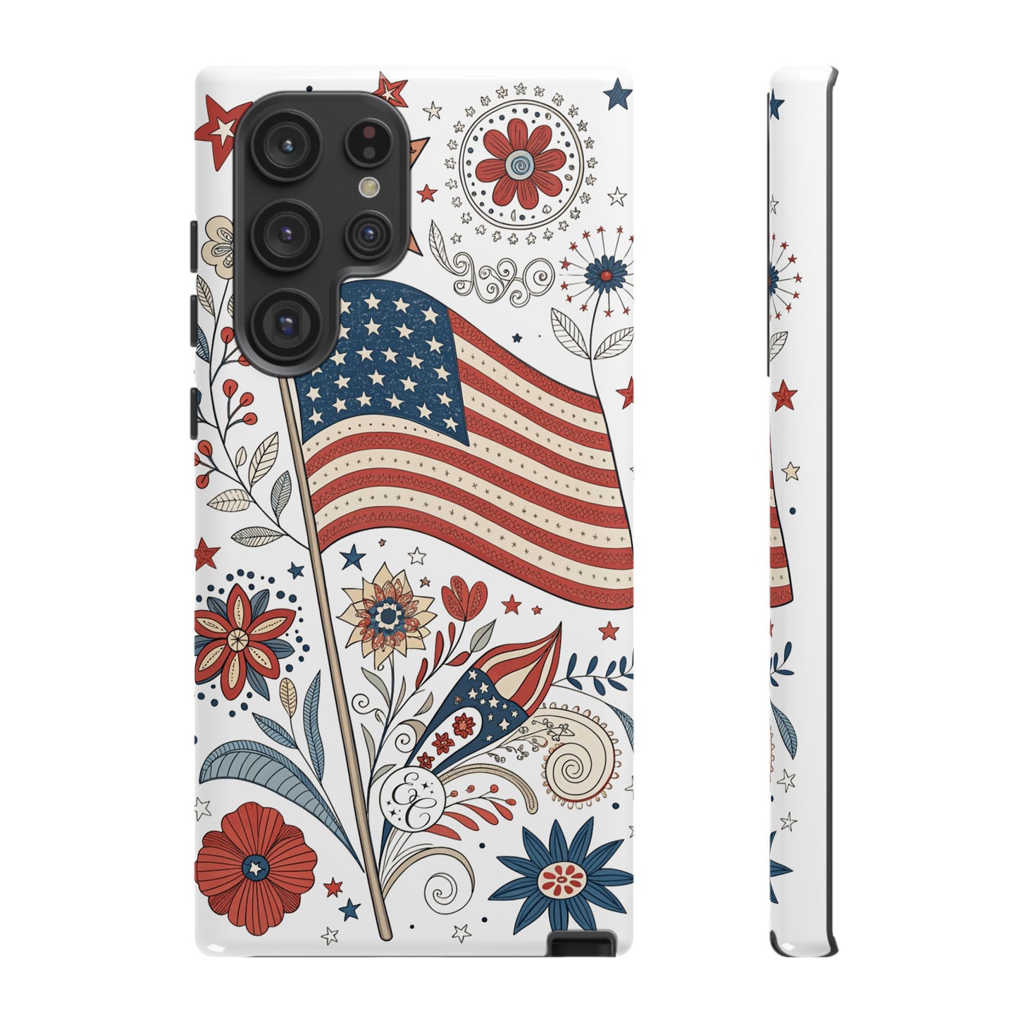 Boho USA Flag Floral Tough Phone Case