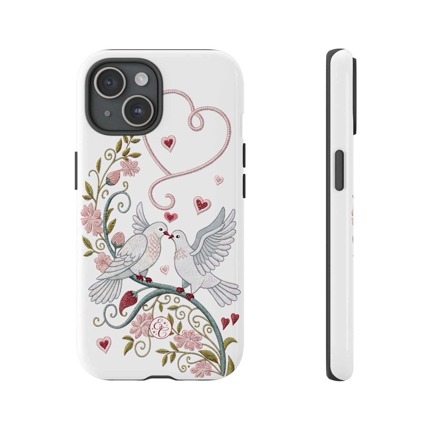 Romantic Love Birds Embroidery Tough Phone Case