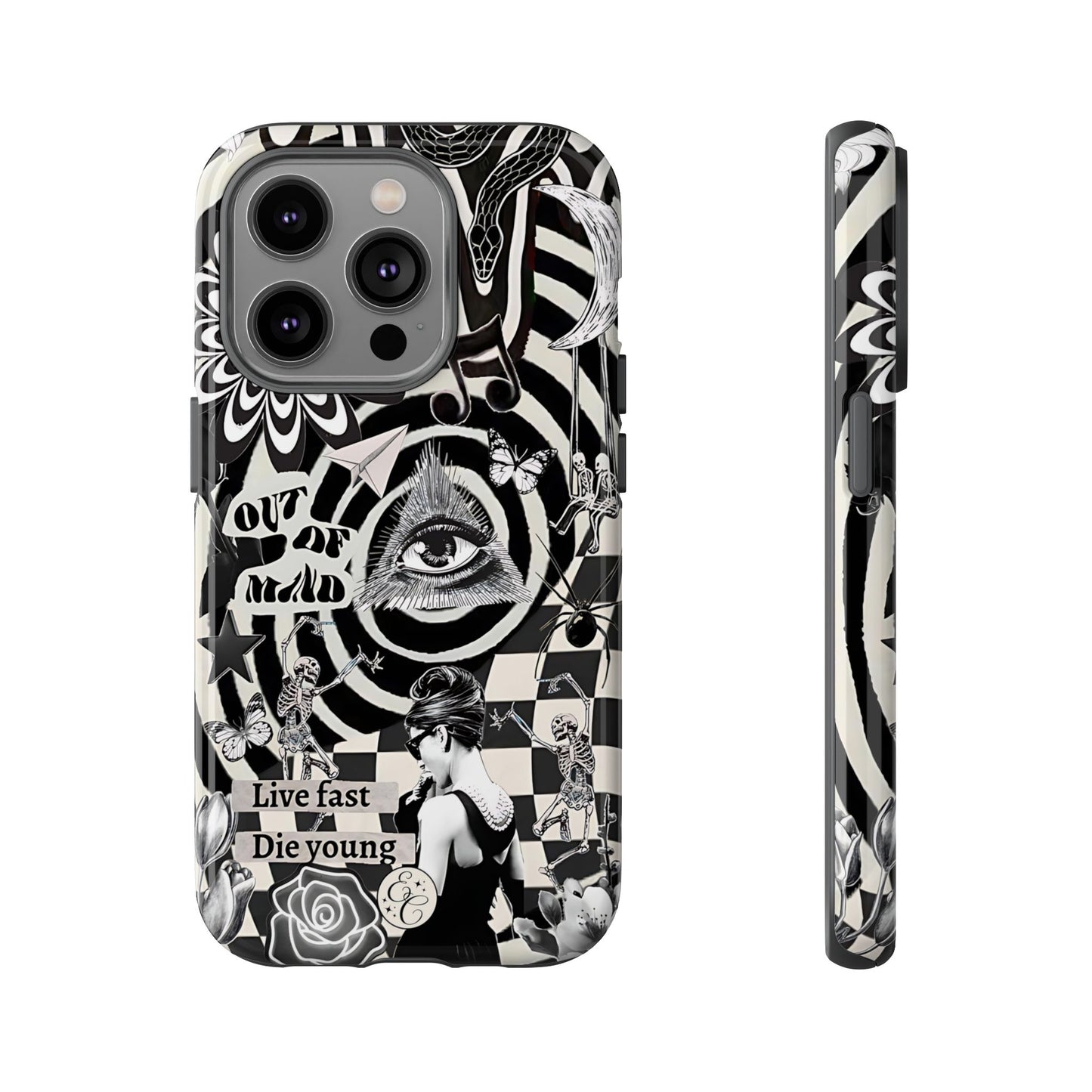 Black and White Psychedelic Art Tough Phone Case