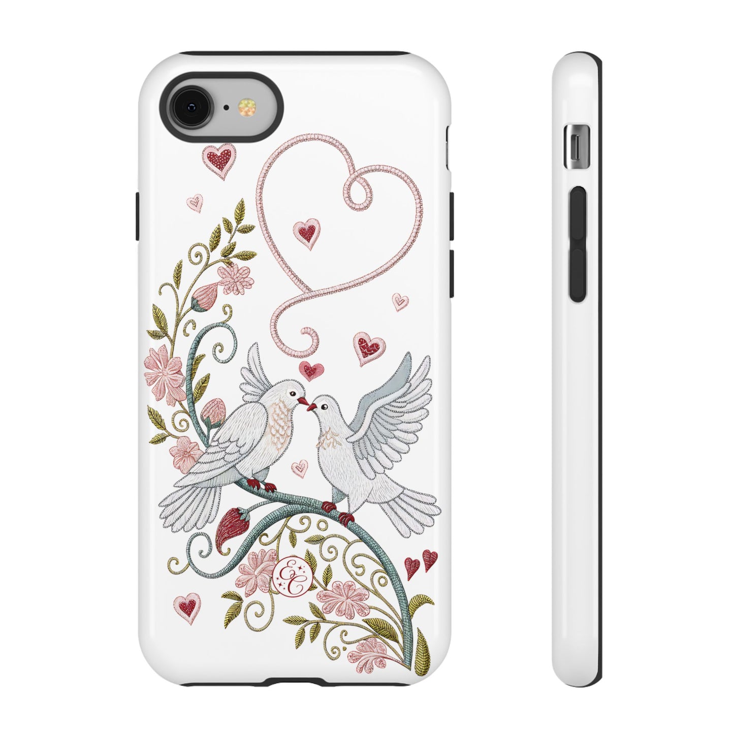 Romantic Love Birds Embroidery Tough Phone Case