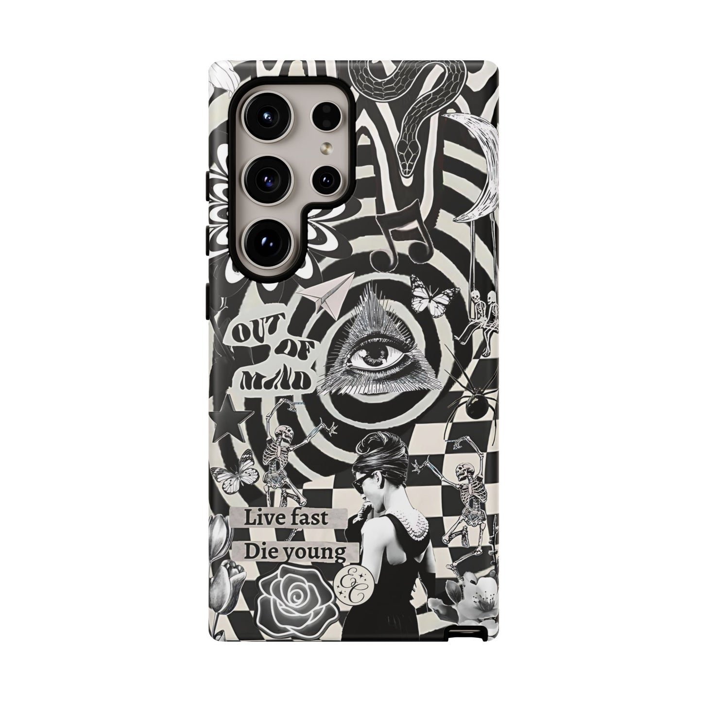 Black and White Psychedelic Art Tough Phone Case