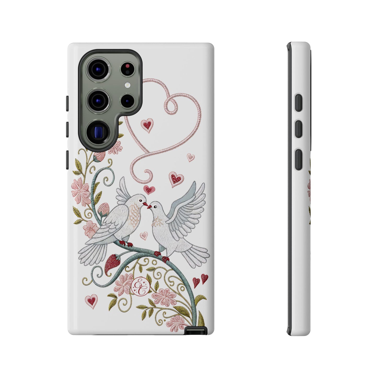 Romantic Love Birds Embroidery Tough Phone Case