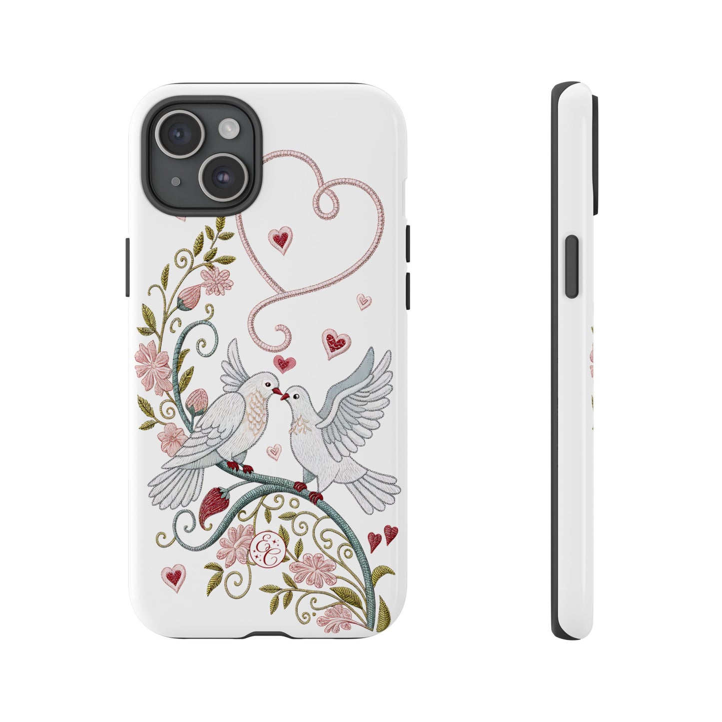 Romantic Love Birds Embroidery Tough Phone Case