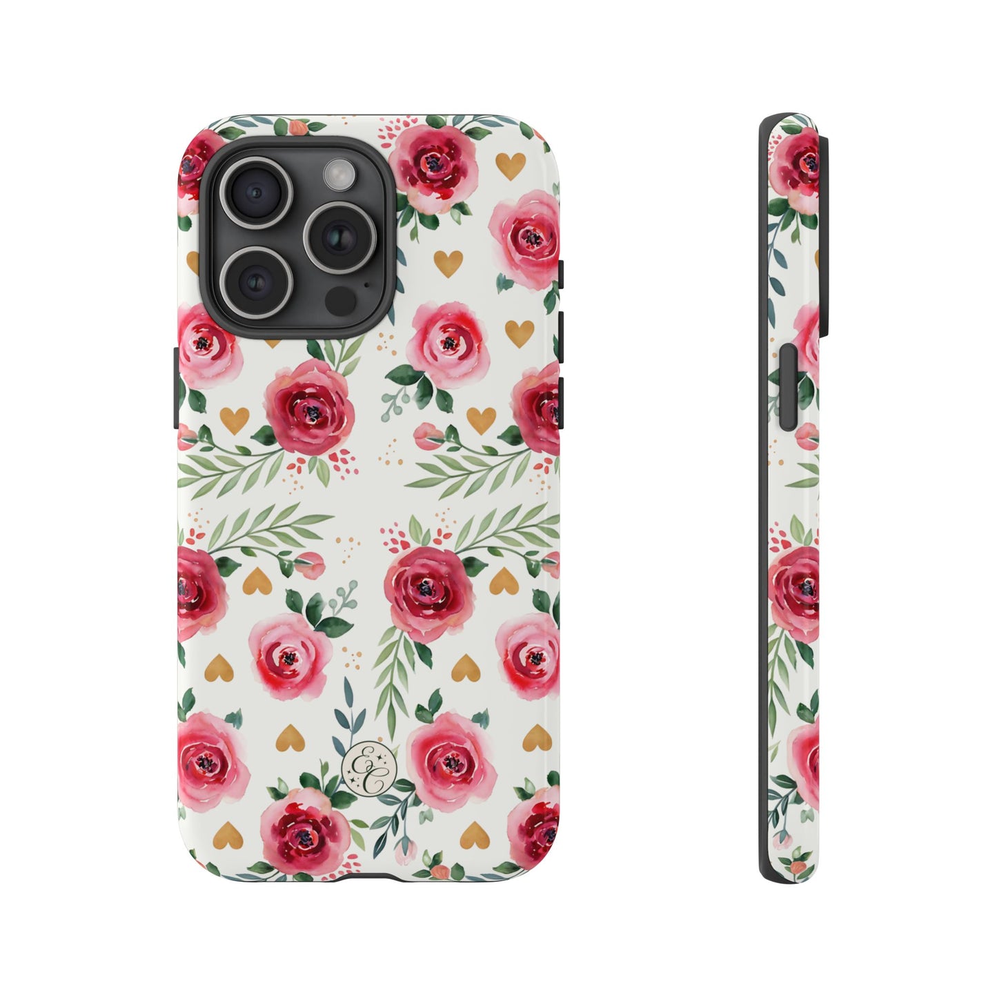 Hearts & Roses Watercolor Pattern Tough Phone Case