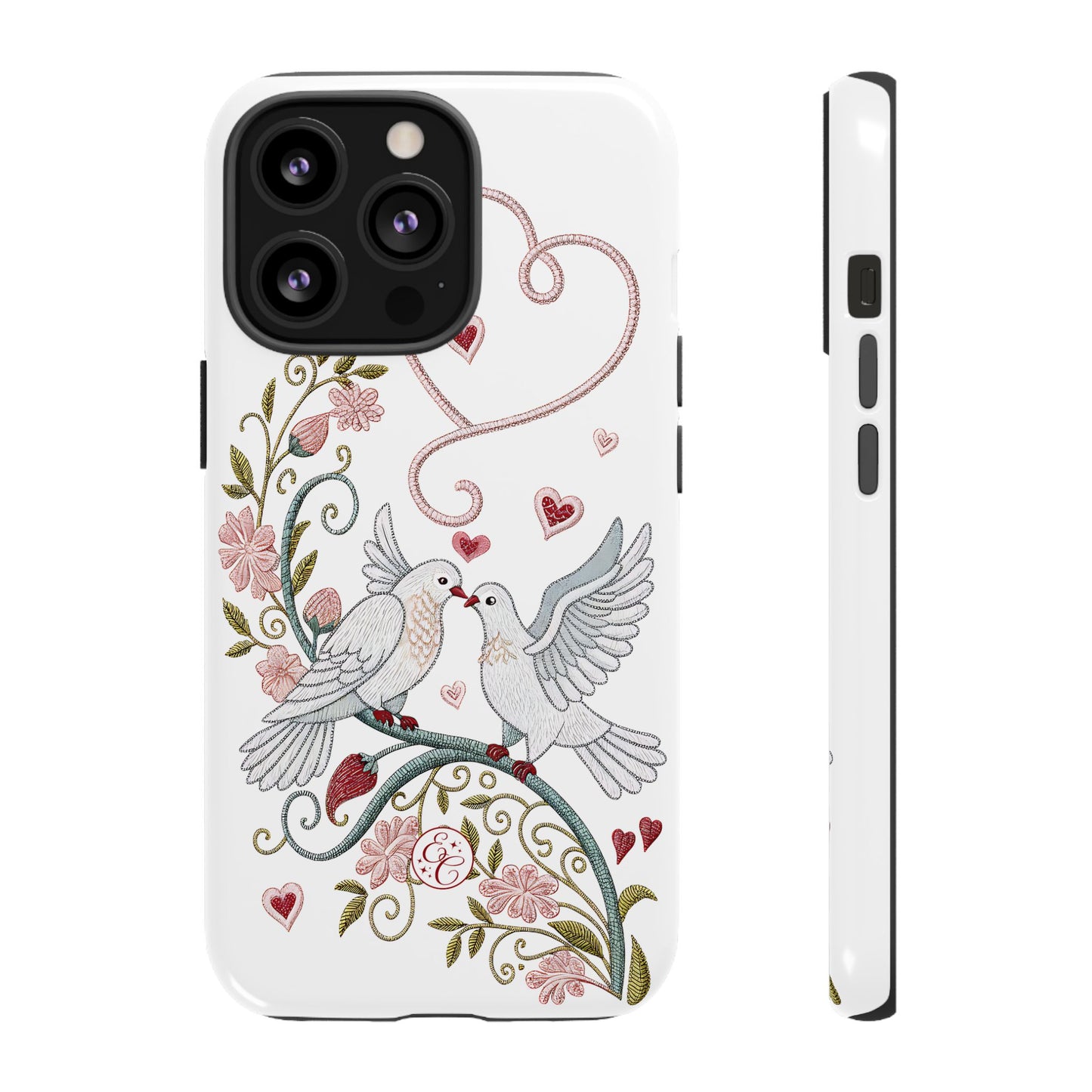 Romantic Love Birds Embroidery Tough Phone Case
