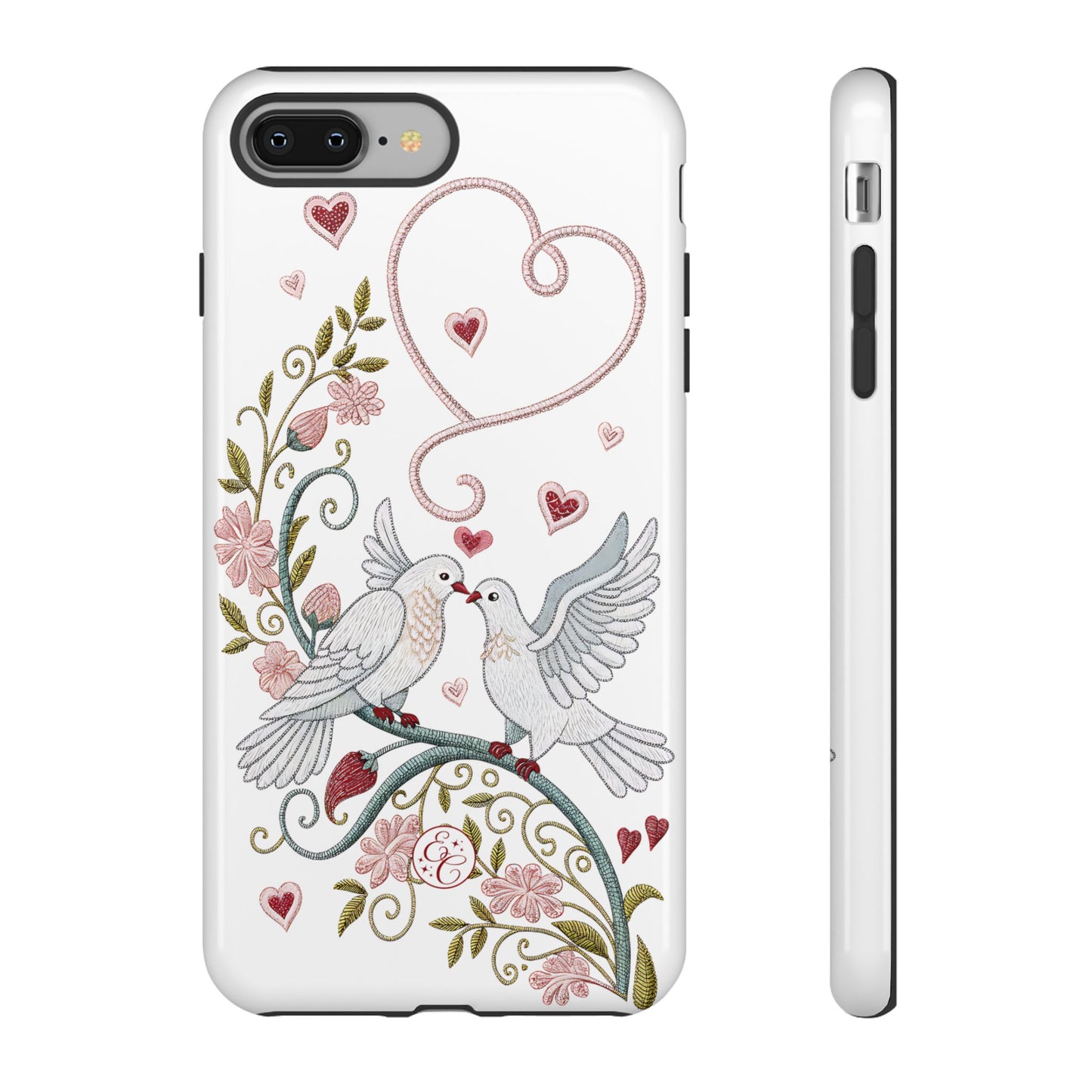 Romantic Love Birds Embroidery Tough Phone Case