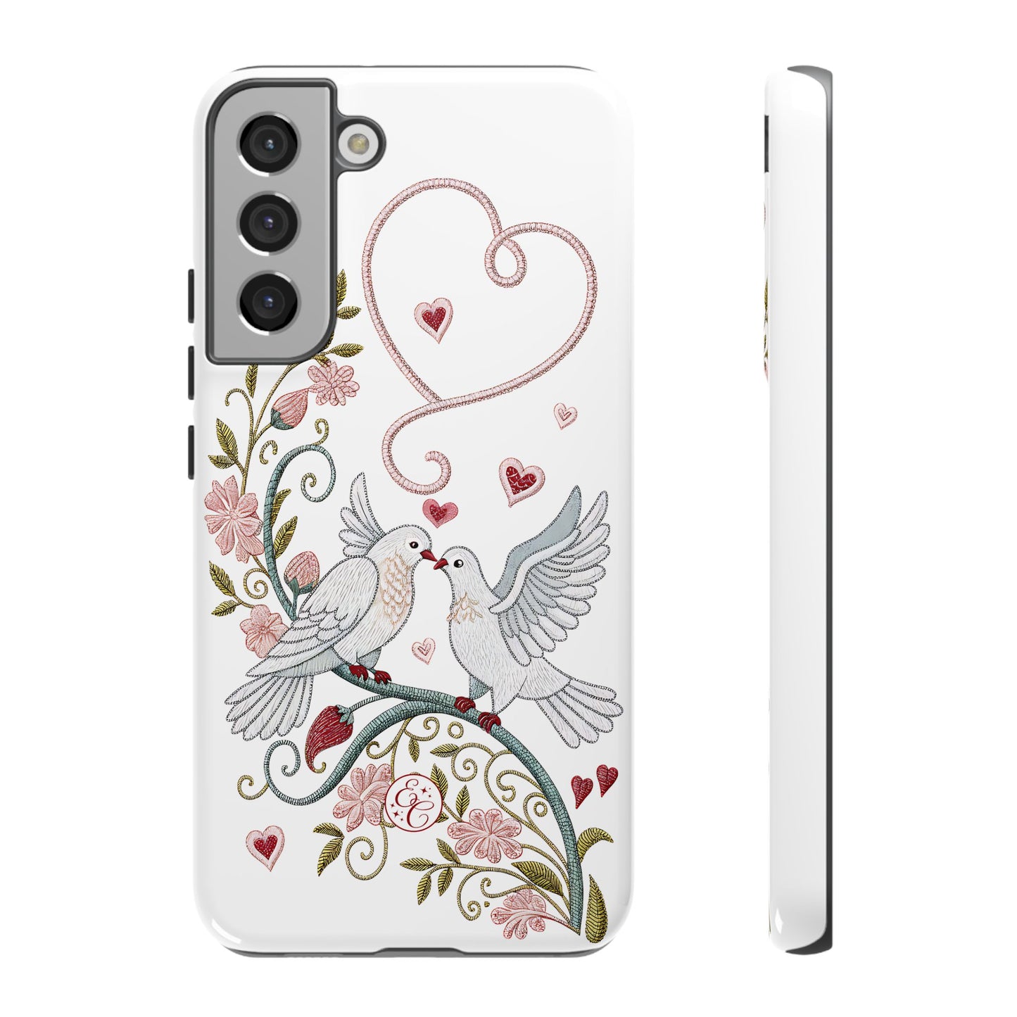 Romantic Love Birds Embroidery Tough Phone Case