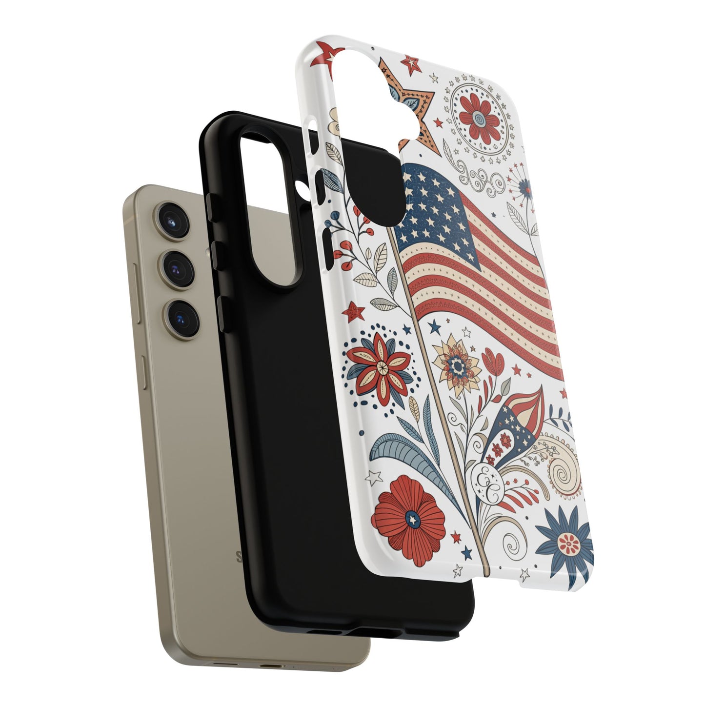 Boho USA Flag Floral Tough Phone Case