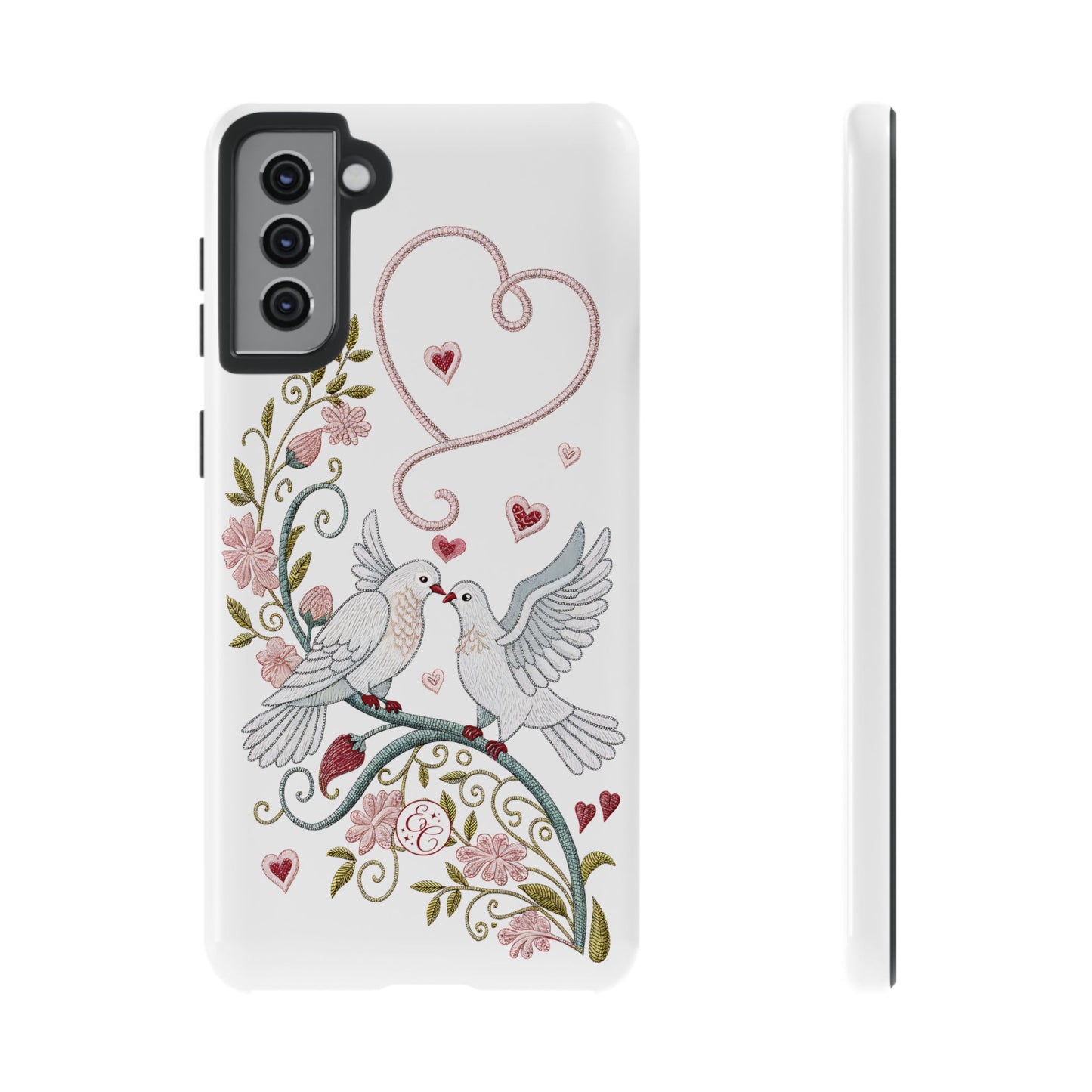 Romantic Love Birds Embroidery Tough Phone Case