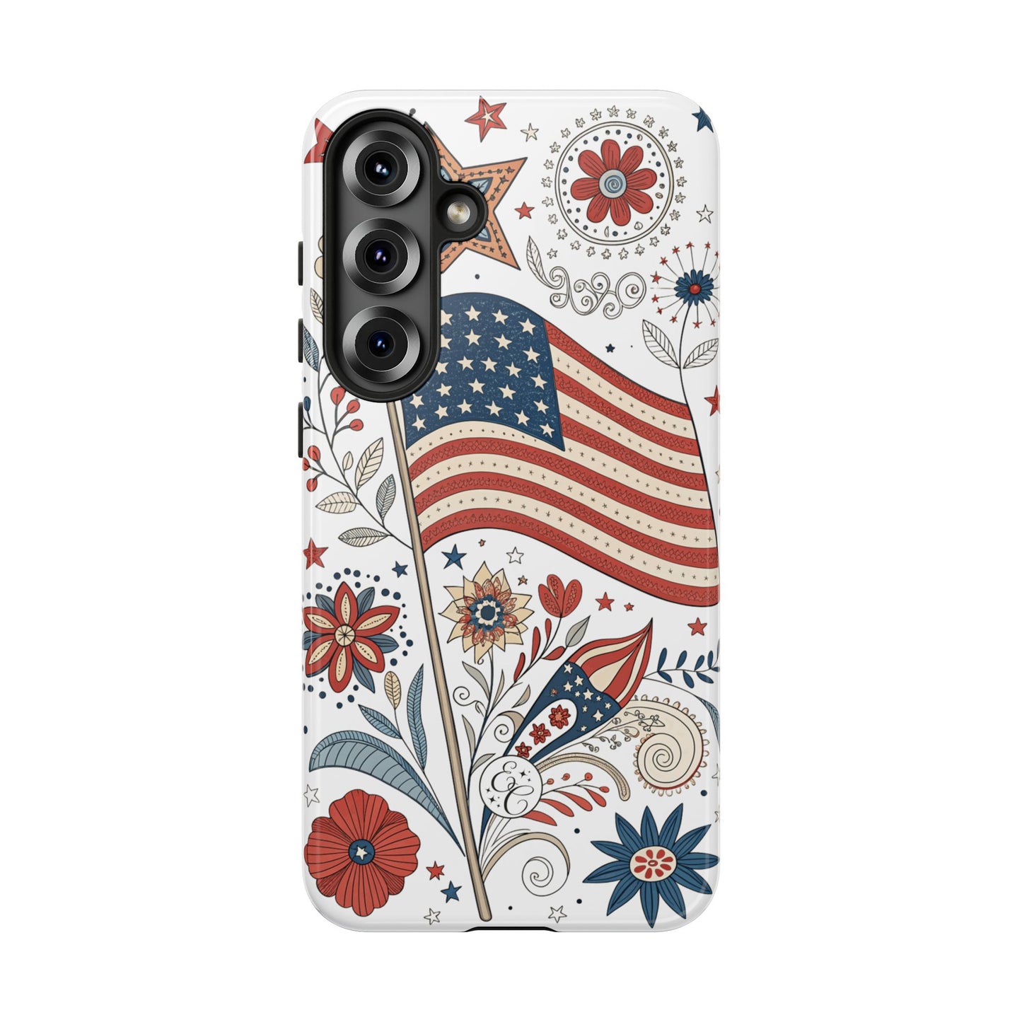 Boho USA Flag Floral Tough Phone Case