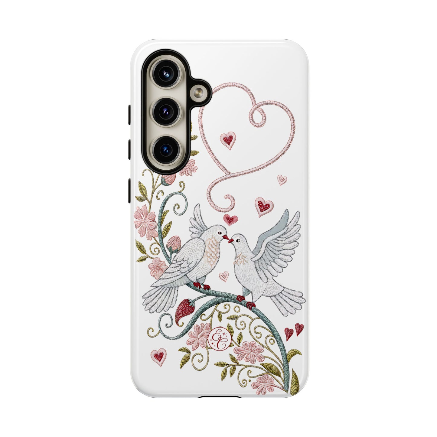 Romantic Love Birds Embroidery Tough Phone Case