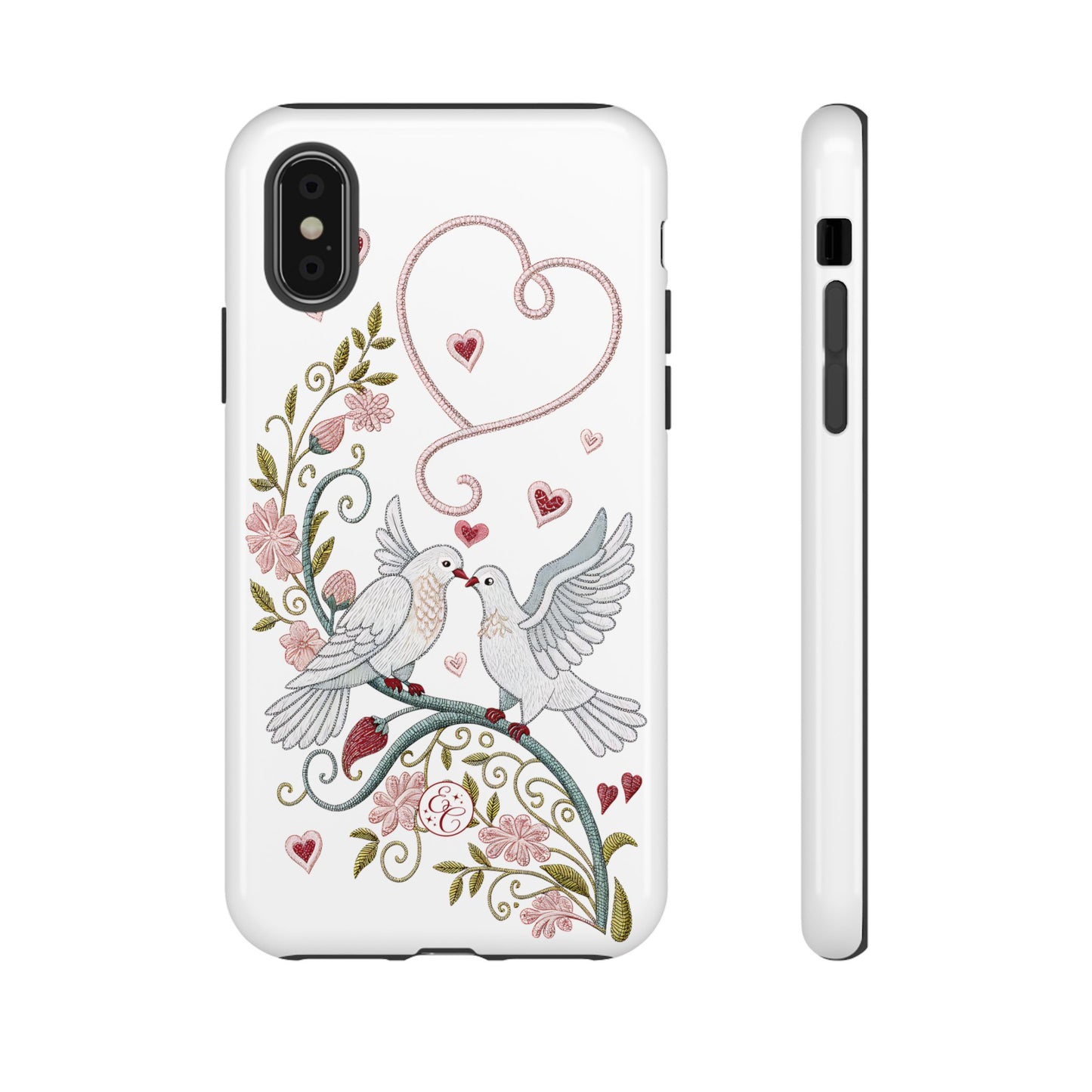 Romantic Love Birds Embroidery Tough Phone Case