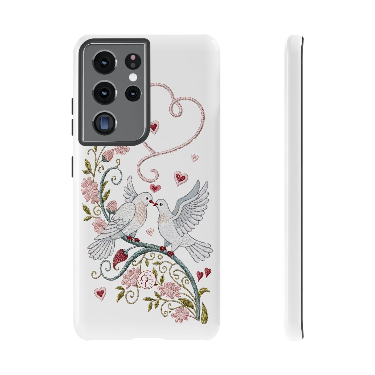 Romantic Love Birds Embroidery Tough Phone Case