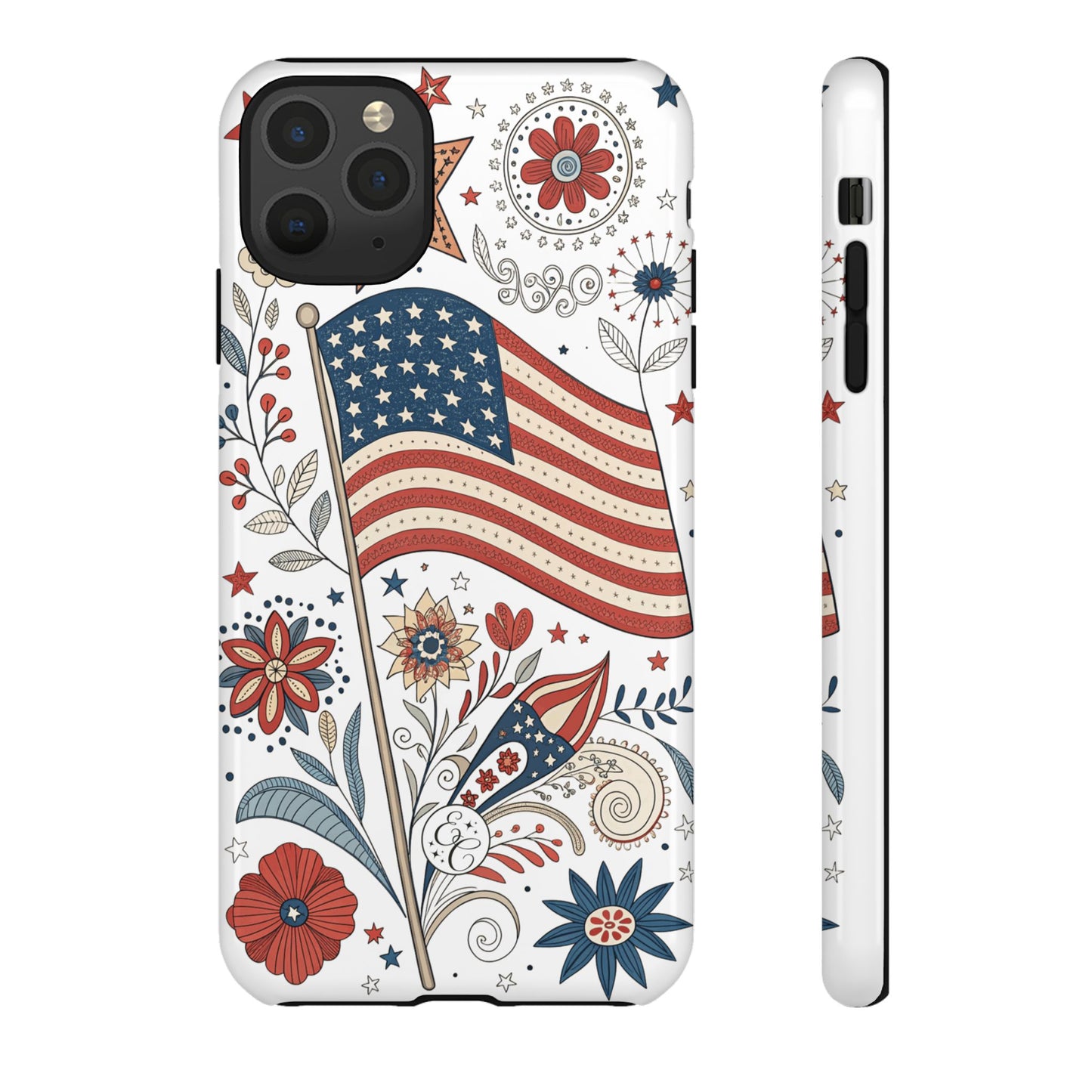Boho USA Flag Floral Tough Phone Case