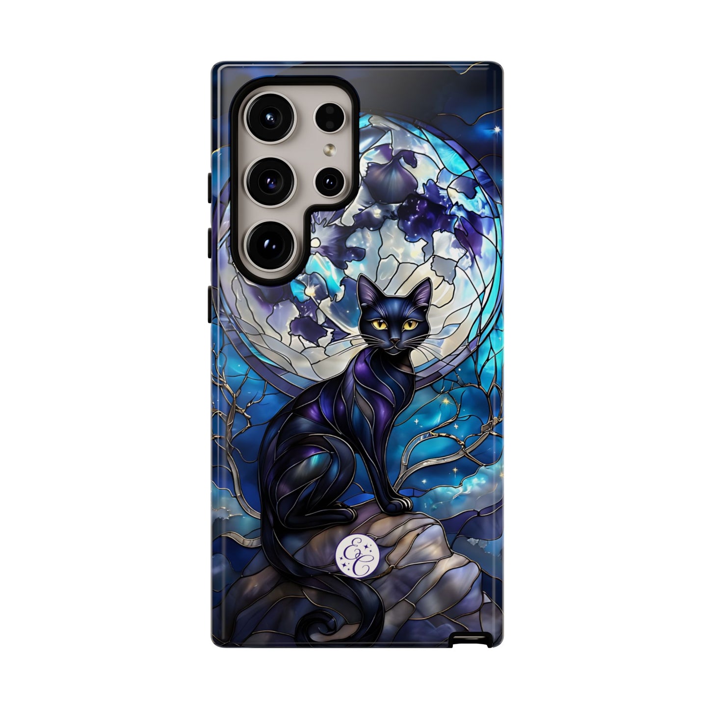 Stained Glass Black Cat Tough Phone Case