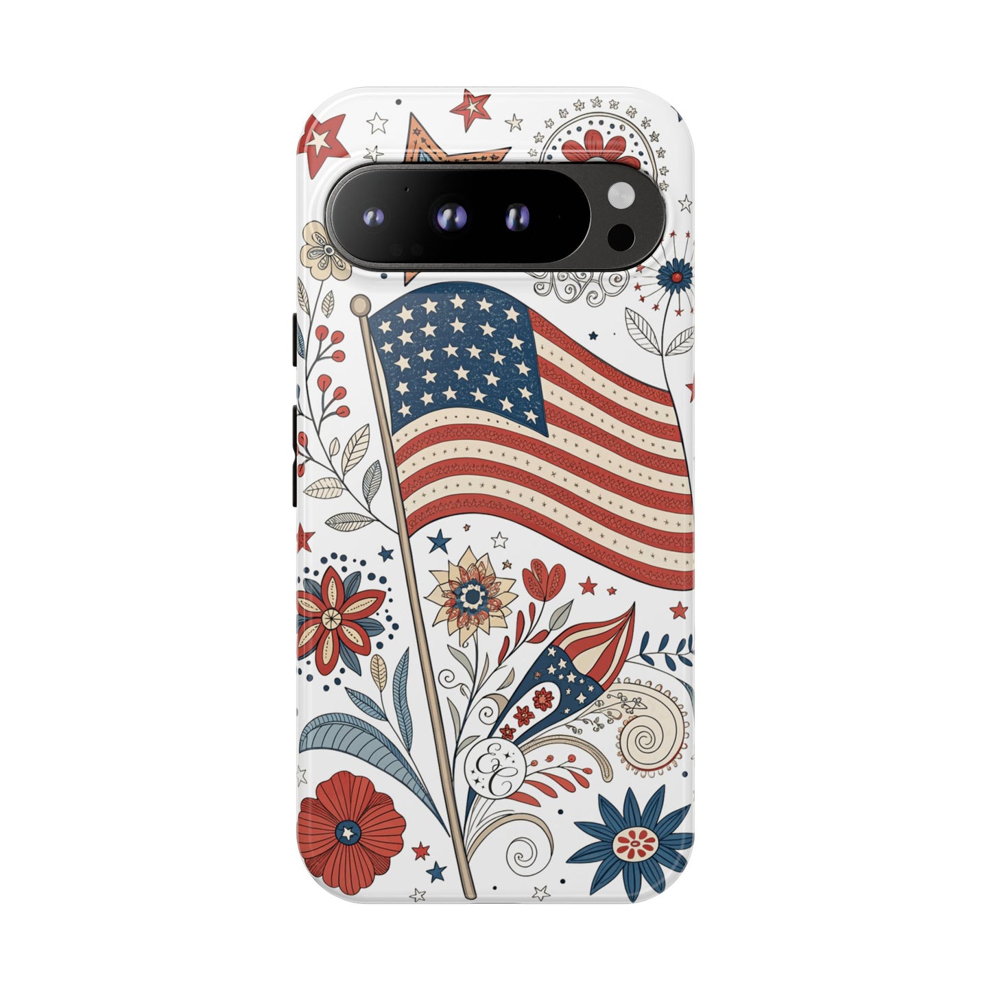 Boho USA Flag Floral Tough Phone Case