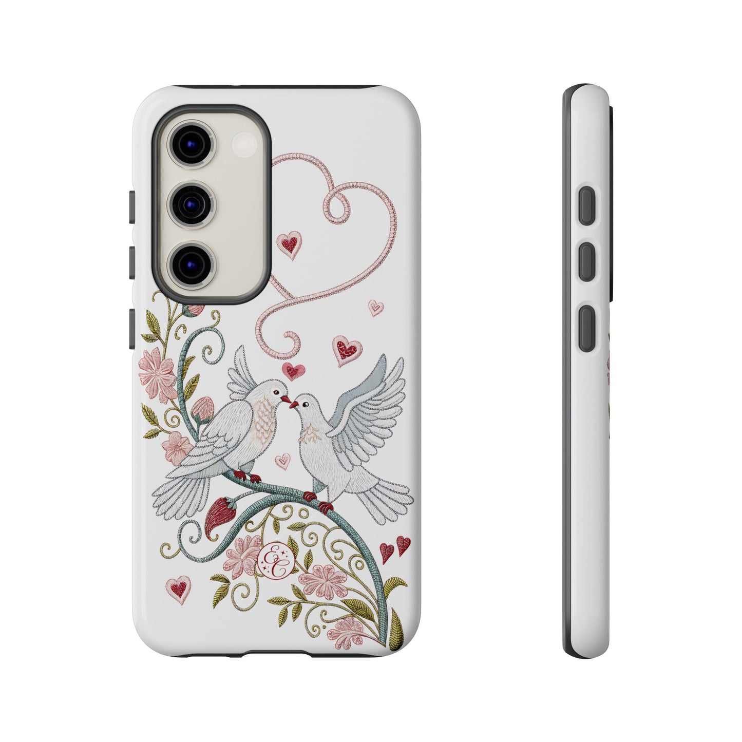 Romantic Love Birds Embroidery Tough Phone Case