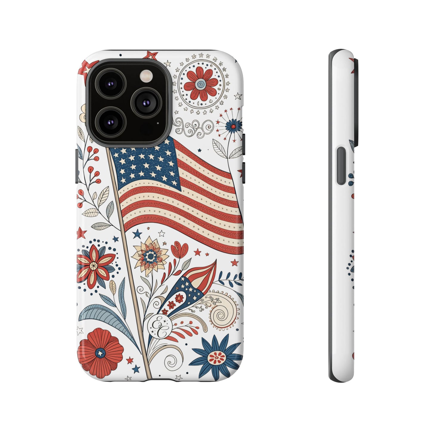 Boho USA Flag Floral Tough Phone Case