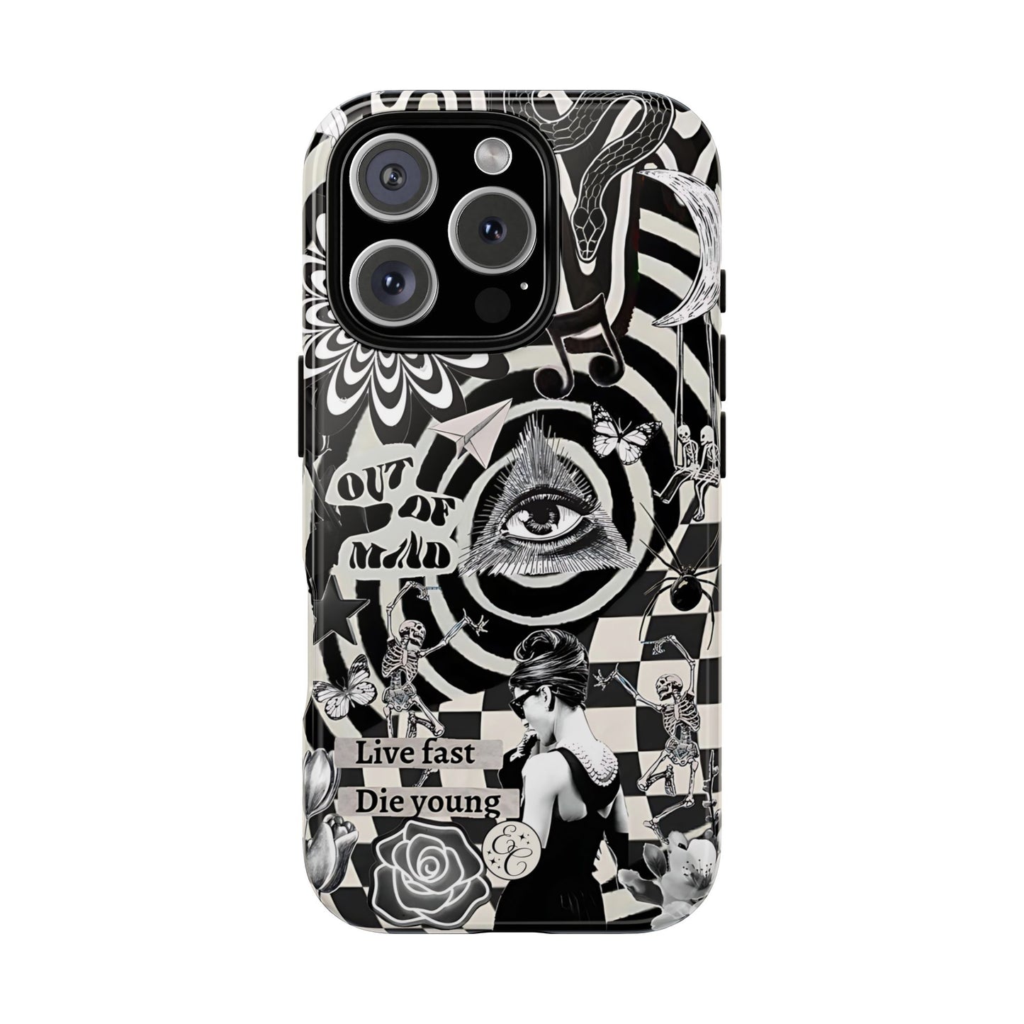 Black and White Psychedelic Art Tough Phone Case
