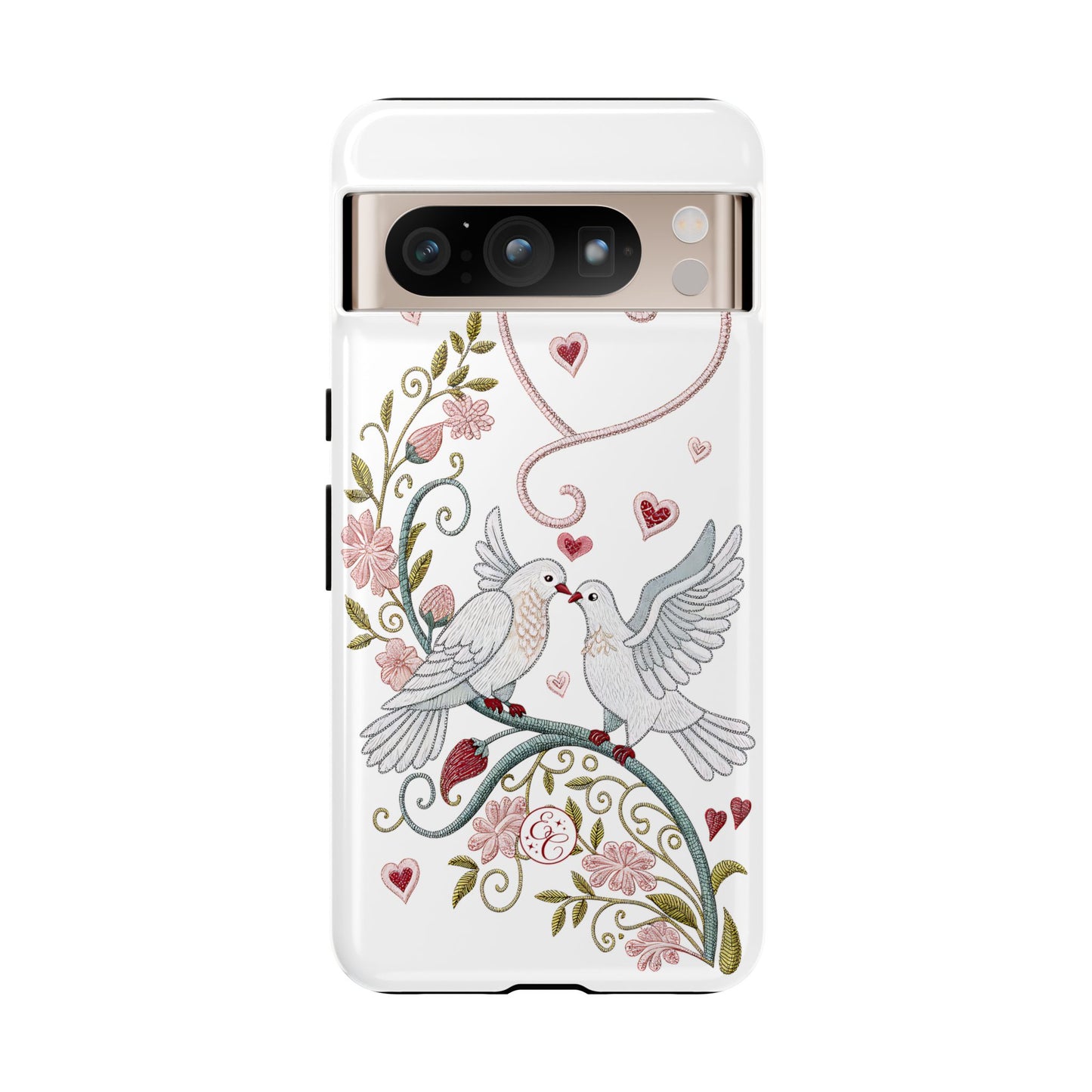 Romantic Love Birds Embroidery Tough Phone Case