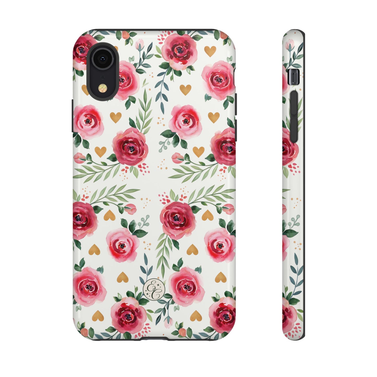 Hearts & Roses Watercolor Pattern Tough Phone Case