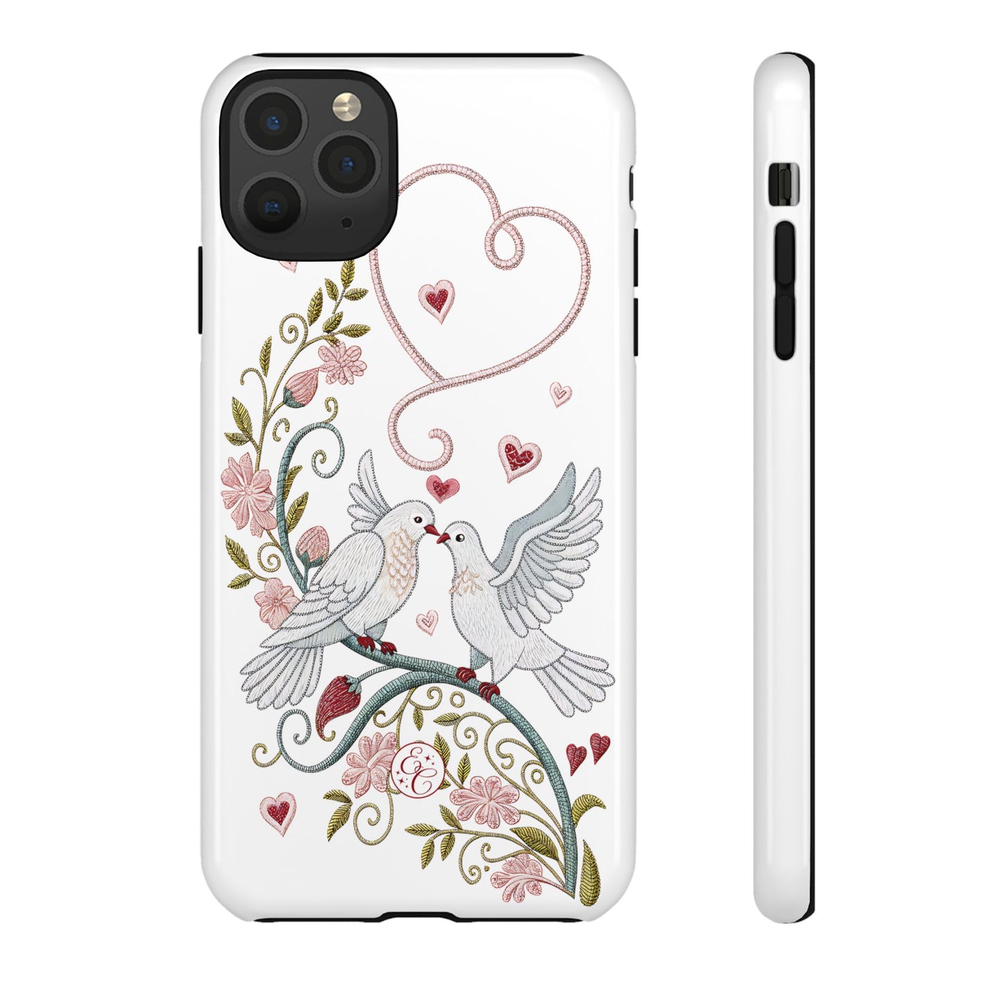Romantic Love Birds Embroidery Tough Phone Case