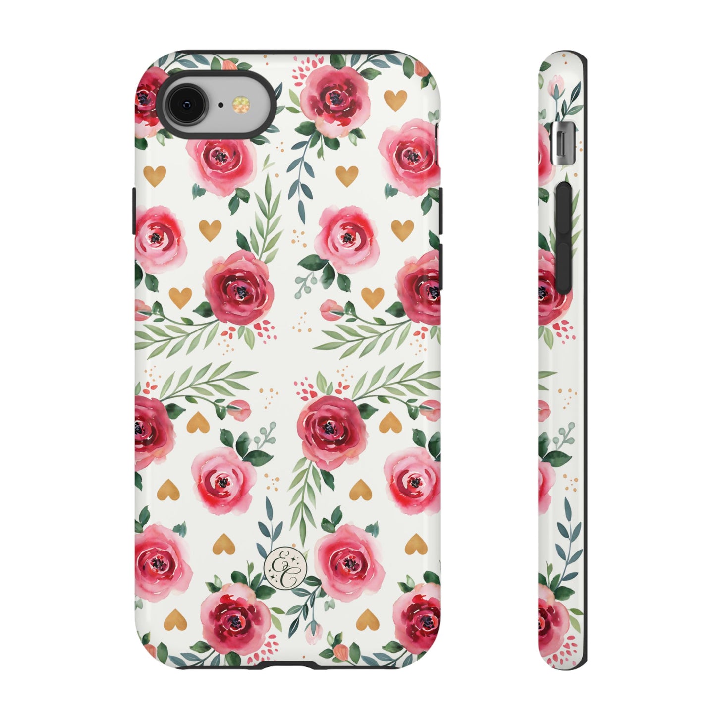 Hearts & Roses Watercolor Pattern Tough Phone Case