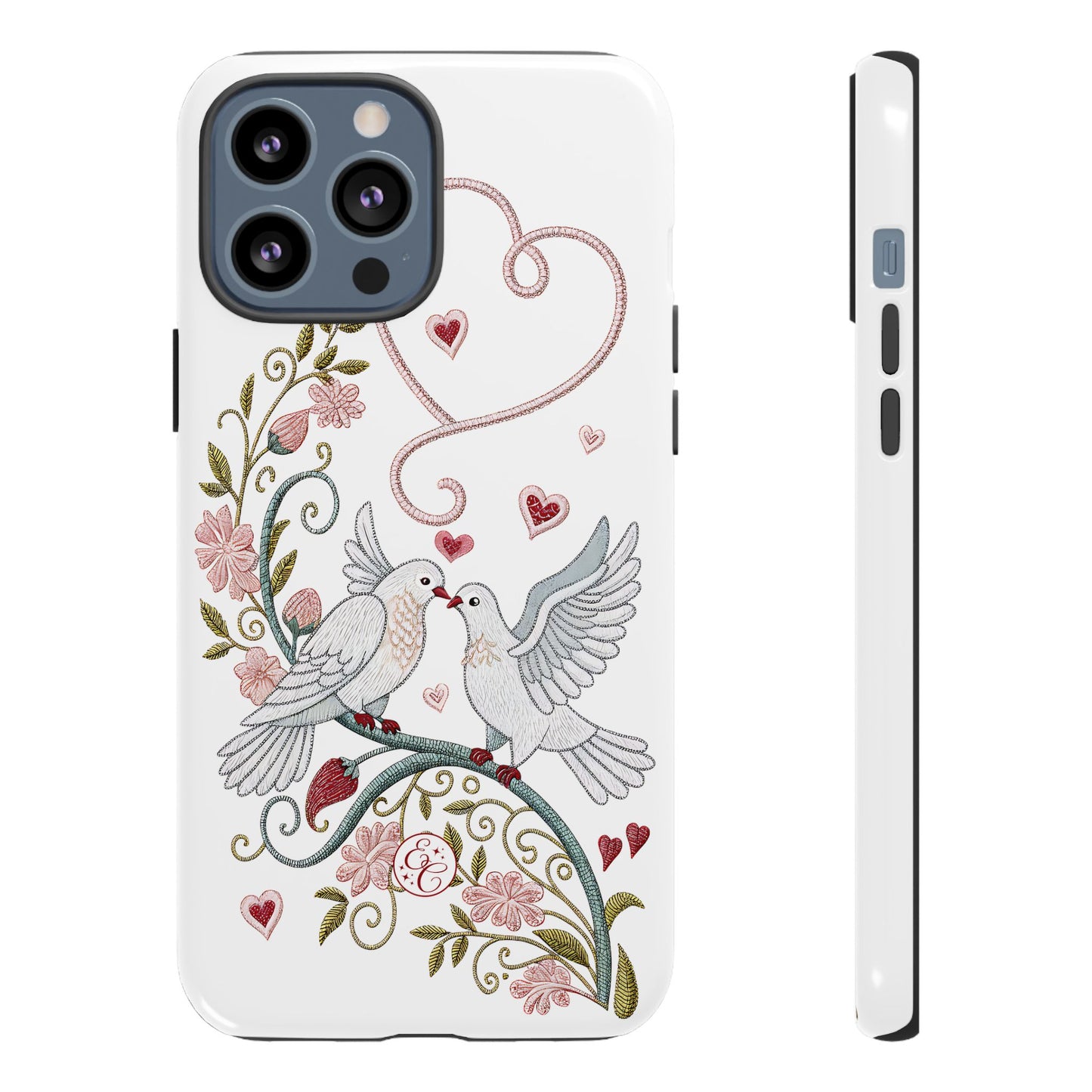 Romantic Love Birds Embroidery Tough Phone Case