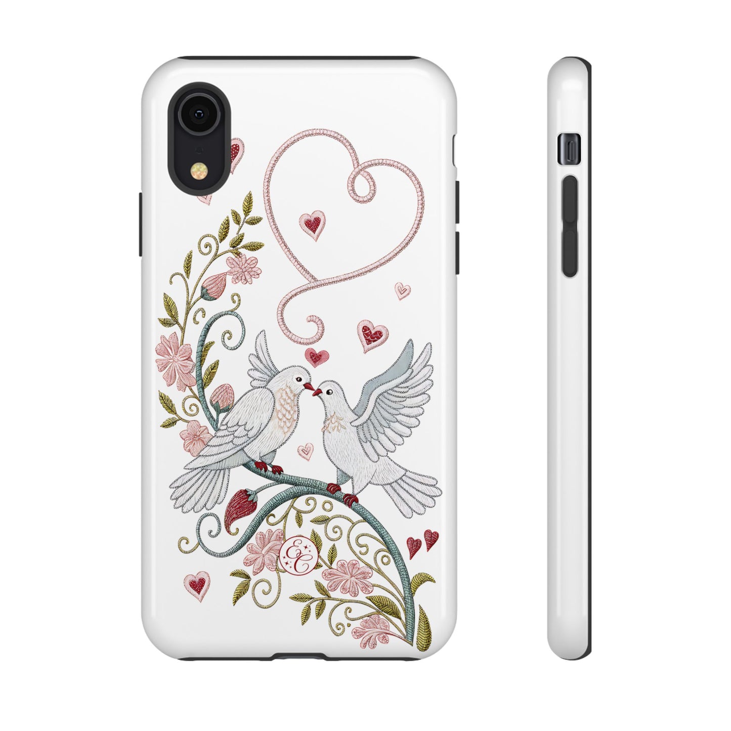 Romantic Love Birds Embroidery Tough Phone Case