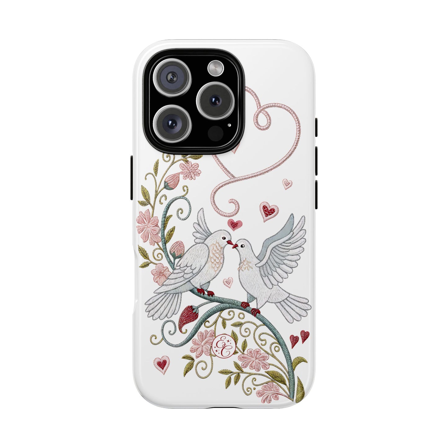 Romantic Love Birds Embroidery Tough Phone Case